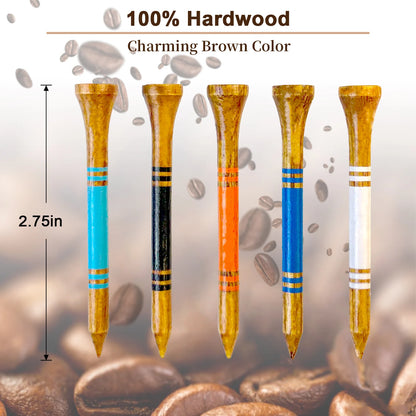 2-3/4 inch Wood Golf Tees Highly Bright Brown Colors Durable 70MM Long Golf Tees Supplies Accessories Pack of 100