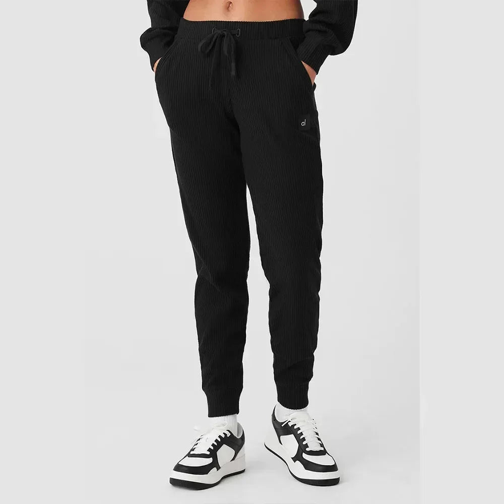 AL Yoga Set Muse Hoodie Jogger Style Loose Comfortable Short Hooded Sweatshirt Women's Sweatpant Threaded Split Fitness Set