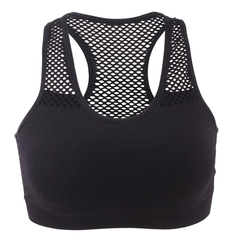 Sports Bra Breathable Mesh Hollow Out Sport Top Seamless Fitness Yoga Bras Women Gym Top Running Vest Shockproof Crop Top
