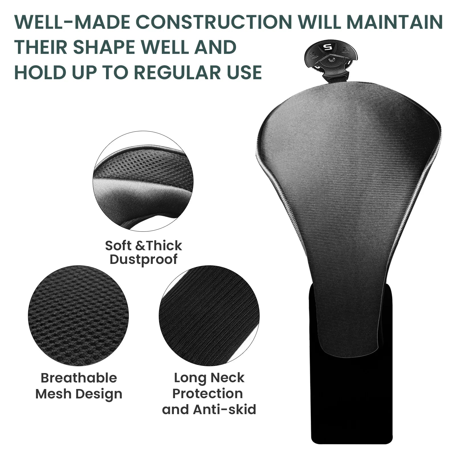 Golf Club Head Covers for Woods Hybrids 1 Pc Long Neck Golf Clubs Headcovers with Interchangeable No.Tags Golf Accessories