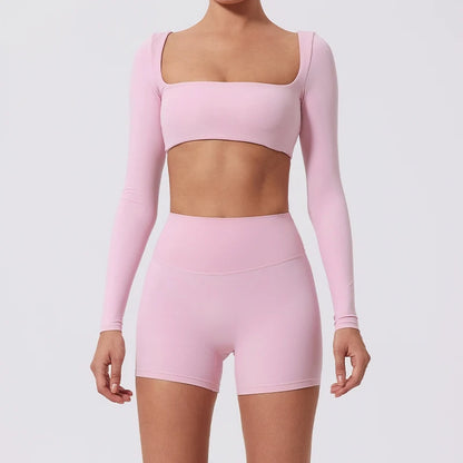 New Long sleeve Shirt Sports Set Women Fitness Tights Yoga Set Crop Top Running High Waist Gym Set Womens Outfits Yoga Clothing