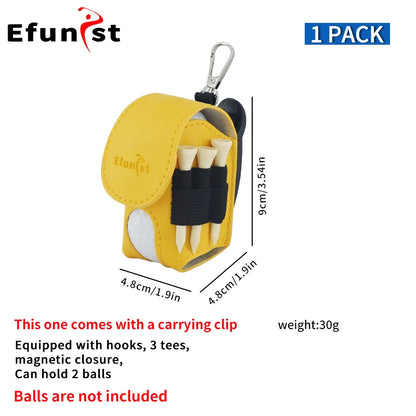 Golf Small Waist Bag Efunist Magnetic Closing Pu Golf Ball Storage Bag With 3 Pcs 54 mmTees And Portable Clip Hold Double Balls