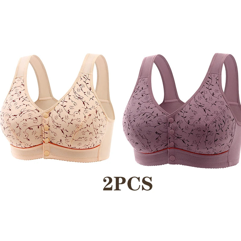Women's Front-opening Comfortable Sports Underwear Thin Cotton Printed Non-wired Bra With Vest Style  Breathable Function
