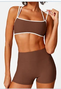 Yoga Set 2 Piece Workout Outfit for Women Sport Bra Shorts Leggings Summer Gym Fitness Clothes Black Brown Gray 2025 Tracksuit