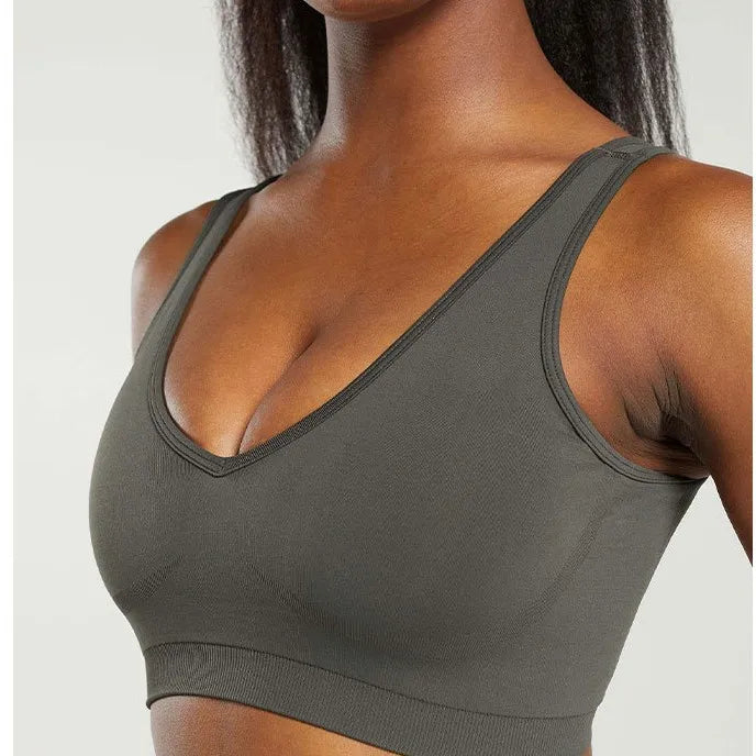 Sports Bra  Seamless Halter Neck Strap Bra Open Back Fitness Yoga Top Bras Support Women Workout Gym Crop Top