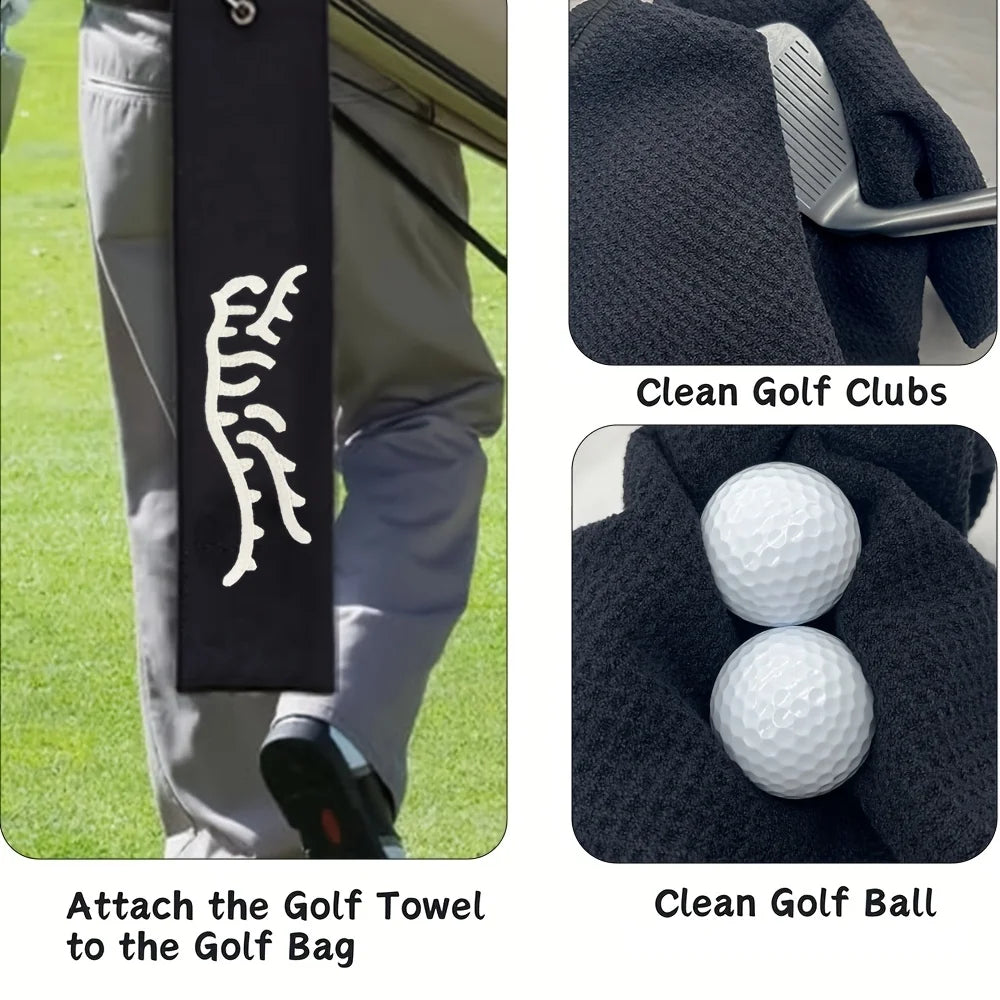 1pc Tiger Embroidered Golf Towel, Microfiber, Waffle Texture, Soft Material, with Carabiner, for Golf Bags and Accessories