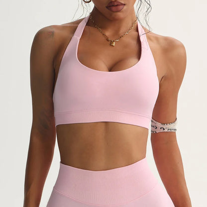 Seamless Halter Sports Bras Running Sexy Open Back Yoga Bra Padded Brassiere Sport Woman Fitness Gym Top Activewear