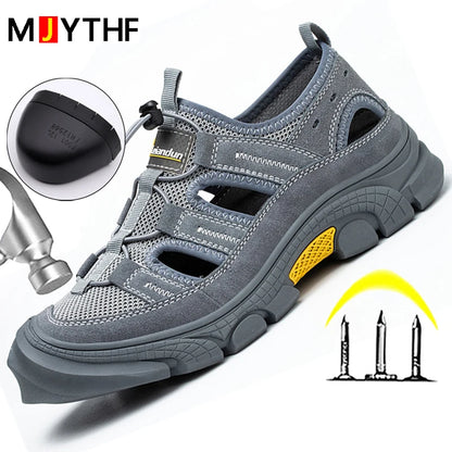 Safety Shoes Men Summer Breathable Work Sandals Men Anti-smash Anti-puncture Indestructible Shoes Work Sneakers Protective Shoes