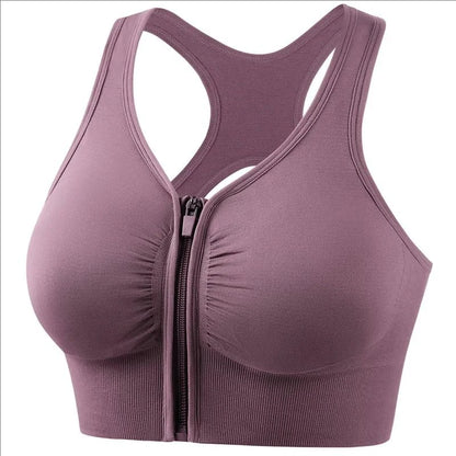 Women's sports bra fitness top front zipper design sports vest fashionable bra yoga gym sports bra