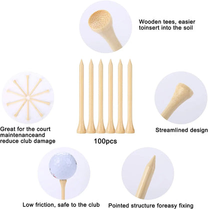 Golf Tees Durable Bamboo Tees 50Pcs/100Pcs 100Pcs 3-1/4" Friendly Biodegradable Material Reduce Friction Side Spin More Stable