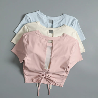 Yoga suit with chest pad sports beauty back fashionable quick-drying short-sleeved T-shirt running Pilates training fitness