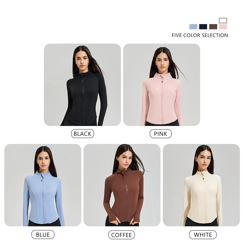 Exercise jacket yoga fitness clothing long-sleeved women four seasons running fast dry tight tops gym yoga jacket