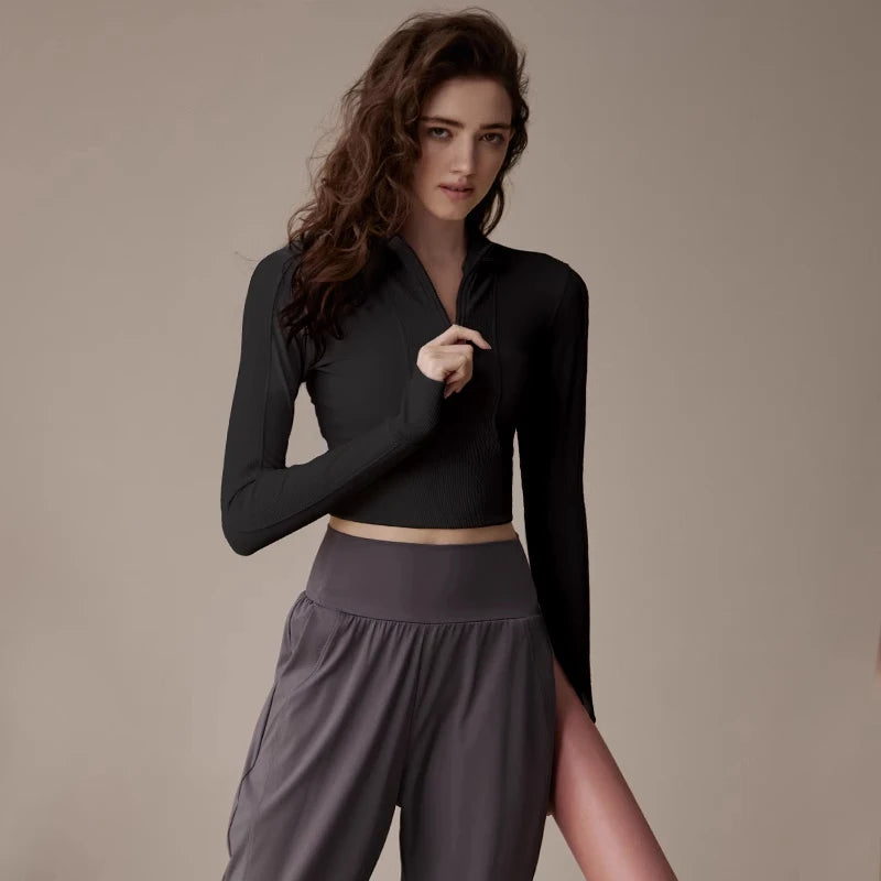Yoga Clothing Long Sleeve Women Half Zipper Tight Slim Sports Tops Running Fitness Clothes