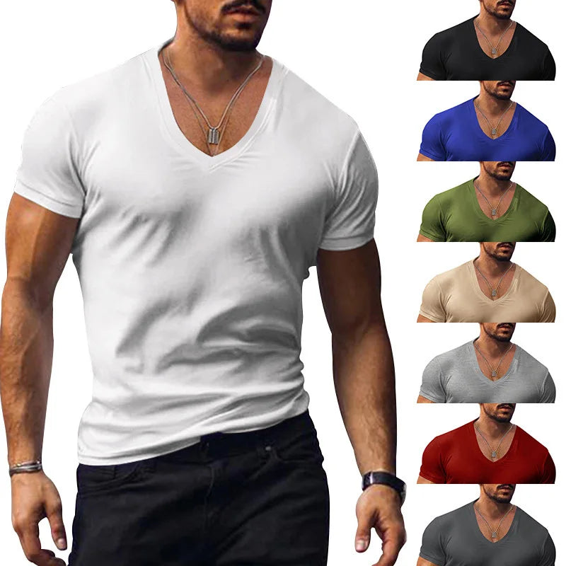 Tops Tees V Neck Short Sleeve Slim Fit T-shirt Men Casual Summer T Shirt  Short Sleeve T Shirt Men's