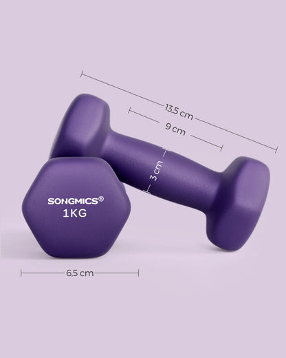 SONGMICS Dumbbell dumbbells (Set of 2 Neoprene Coating Dumbbell Set Short dumbbells Hexagon) 1KG-2KG-3KG-4KG-5KG
