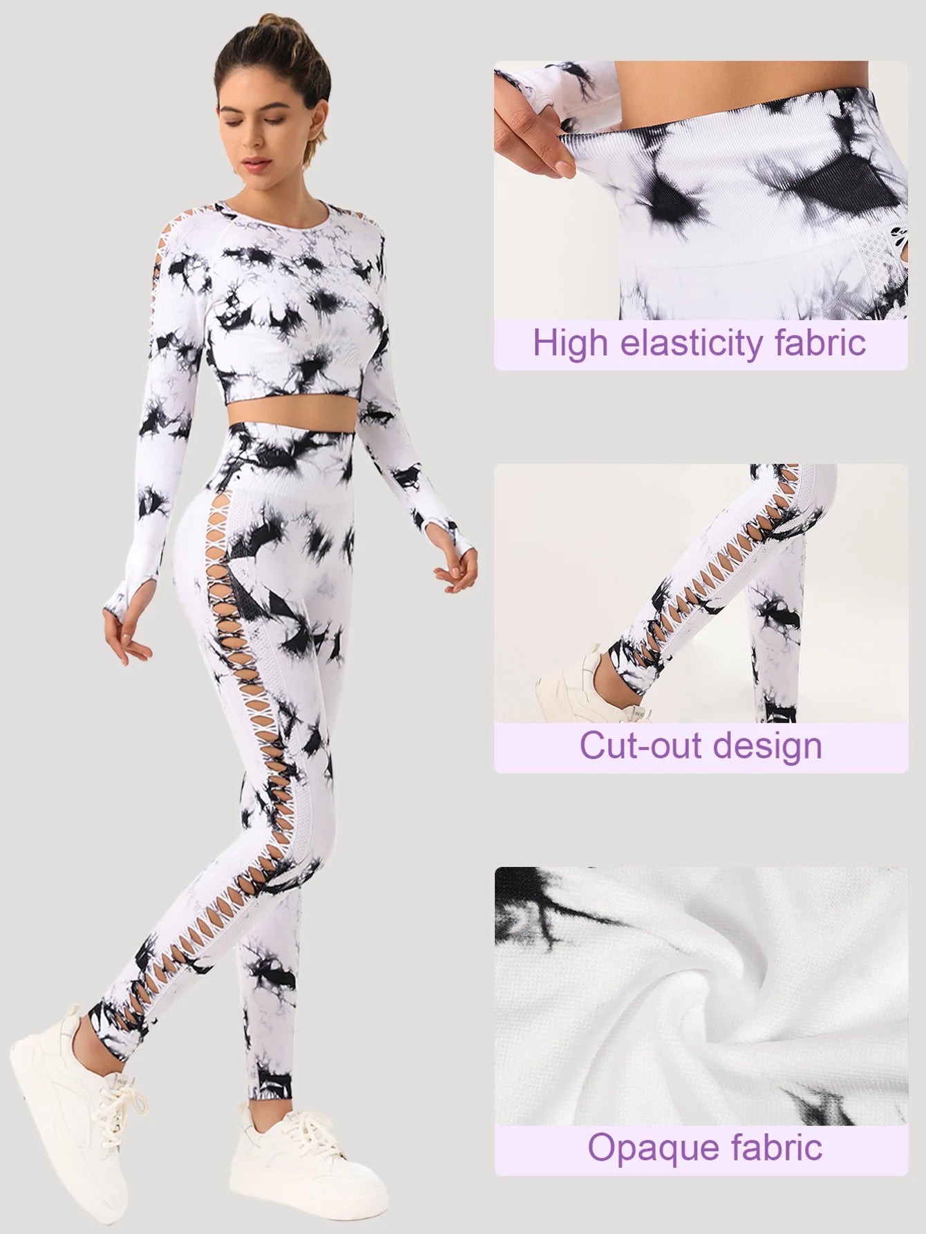 2Pcs Yoga Suit Women's sportswear Workout Long Sleeve with Thumb hole Side hollowing Yoga Pants and Tops Fashion Sport Clothing