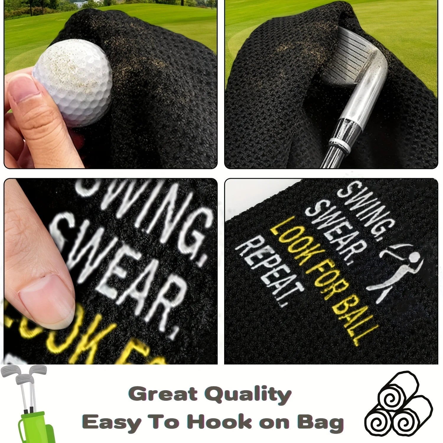 Funny Microfiber Premium Golf Towel, Embroidered Golf Towels for Golf Bags for Men&Women, Golf Accessories for Men Golfers
