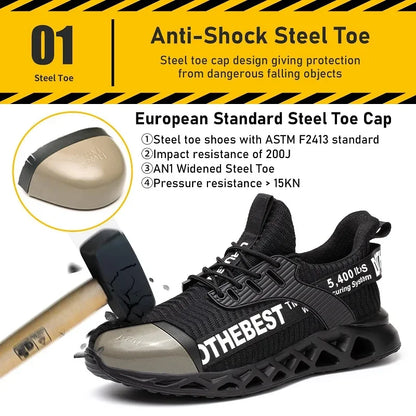 Safety Shoes Men For Work Sneakers Women Men Steel Toe Work Shoes Security Protective Shoes Lightweight Anti-Smash Anti-Puncture