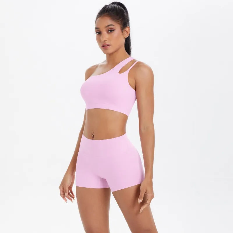 New Sports One-shoulder Back Yoga Clothing Suit Tight To Lift The Buttocks Quick Dry Running Fitness Two-piece Set