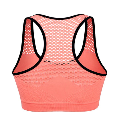 Sports Bra Breathable Mesh Hollow Out Sport Top Seamless Fitness Yoga Bras Women Gym Top Running Vest Shockproof Crop Top