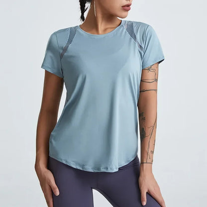 Loose Yoga Clothes Tops Short-Sleeved Running Quick-Drying Clothes T-Shirts Short Sports Hollow Fitness Clothes Women's