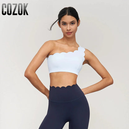 Sports Bra for Women Seamless Shock-proof Removable Cups Gym Workout Tops Lotus Arc Single Shoulder Yoga Tops Push-up Bras Vest