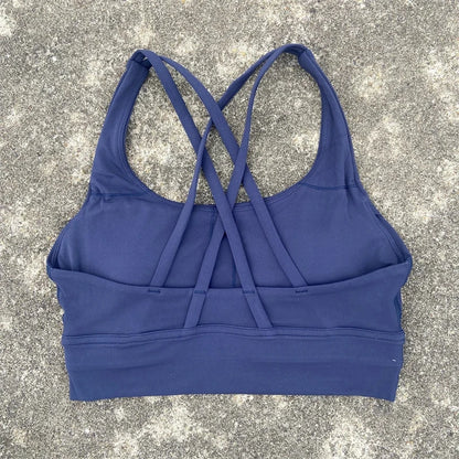 Solid Color Women Cross Back Fitness Underwear Soft Fitness Sport Bra Top Gym Yoga Athletic Workout With Chest Pad Comprehensive