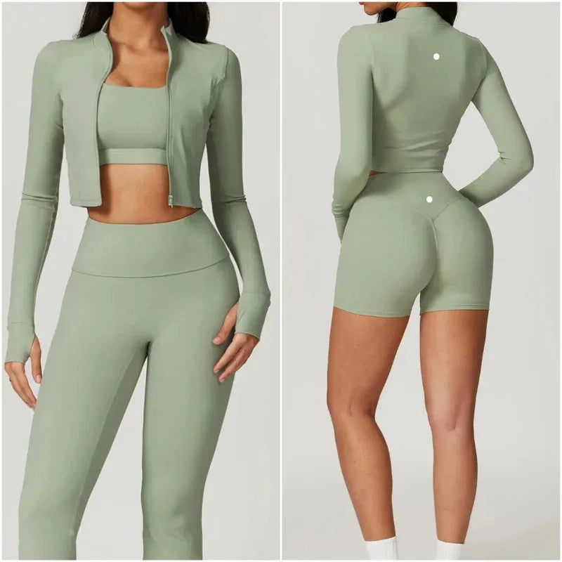 Womens Yoga Outfit Three Pieces Suits Vest Set Exercise Close-Fitting Fitness Wear Running Elastic Workout Tracksuit