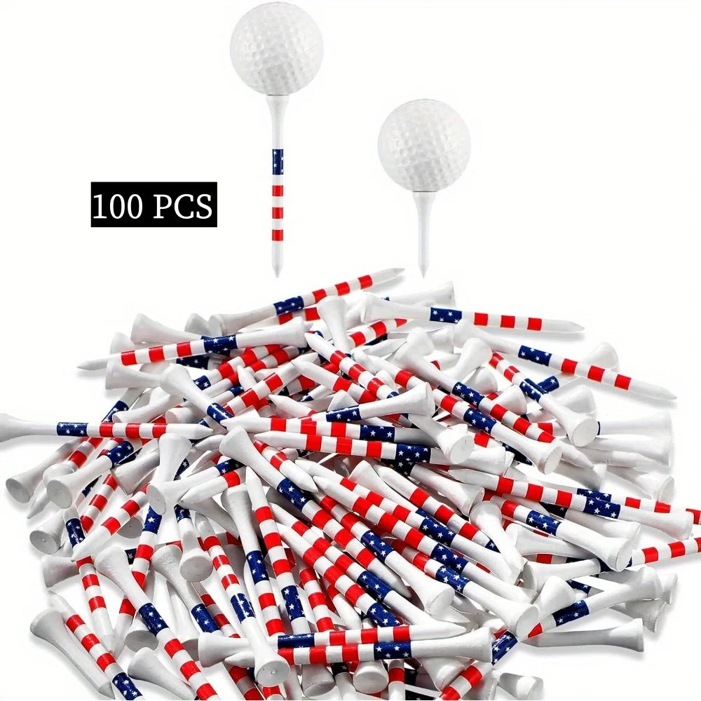 50/100PCS 3-1/4 Inch Golf Tees Bamboo Golf Tees Bulk Long Patriotic Golf Tees USA American Flag Golf Tees Red White and Blue Gol