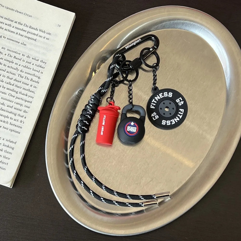 Mini Barbell Plates Key Chain with D-shaped Buckle Kettlebells Simulation Dumbbells Keyring Water Cups Creative