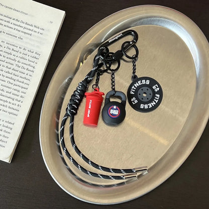 Mini Barbell Plates Key Chain with D-shaped Buckle Kettlebells Simulation Dumbbells Keyring Water Cups Creative