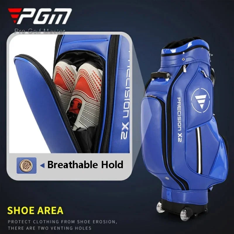 PGM Tie Rod Golf Standard Ball Bags Waterproof PU Stand Bags with Wheel Portable Multi-Functional Golf Package Can Put 13 Clubs