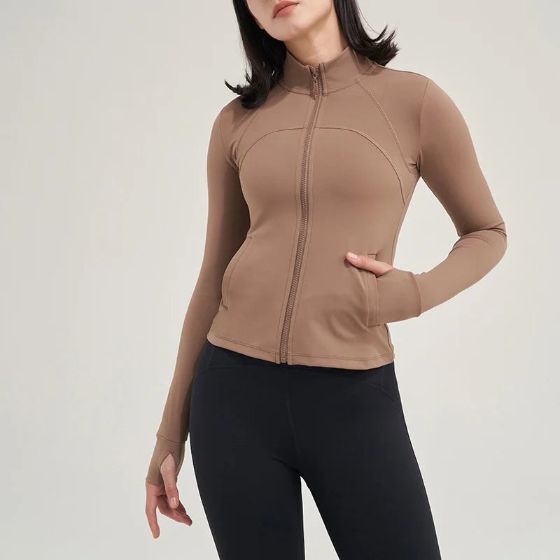 TRY TO BN Yoga Long Sleeve Coat Zipper Loose Sports Tops Breathable Sunscreen T Shirt Workout Women Running Gym Clothing Fitness