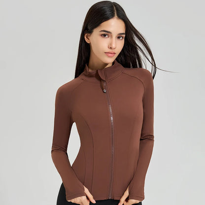 Exercise jacket yoga fitness clothing long-sleeved women four seasons running fast dry tight tops gym yoga jacket