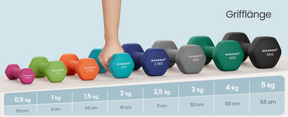 SONGMICS Dumbbell Set Short dumbbells Dumbbell Set 12kg Hexagon Neoprene dumbbells