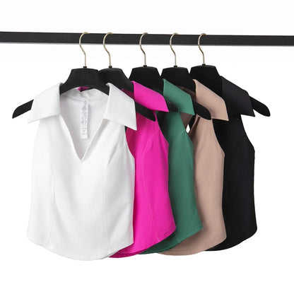 Sleeveless Fitness Yoga Shirt Women Summer Slim Fit V-Neckline Gym Running Top Breathable Quick Dry Sportswear Workout Clothes