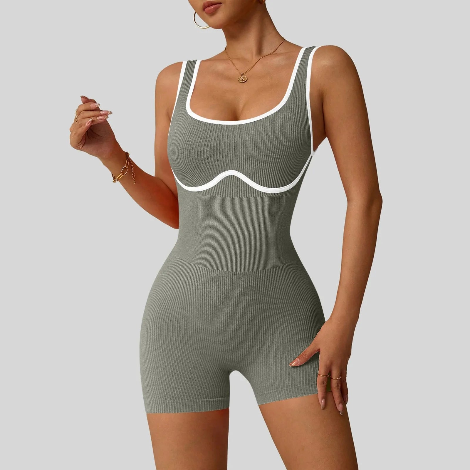 Women's Fashionable Solid Color Round Neck Tight Back Yoga Suit Yoga Jumpsuit Solid Color Fitness Activewear Breathable Yoga Set