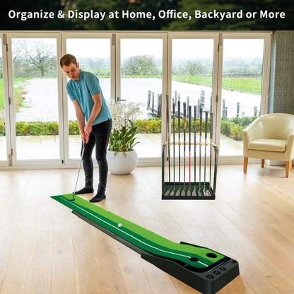 Golf Club Holder Wooden Golf Club Rack for 9 Golf Clubs Golf Putter Stand Display Organizer for Storage Indoor Home Garage