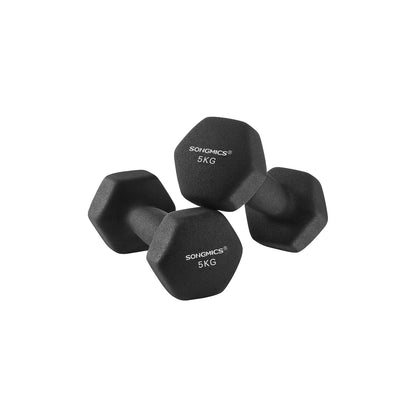 SONGMICS Dumbbells Set of 2 2 x 5kg Dumbbells Set Dumbbells Hexagon Neoprene Coating Strength Training Workout Fitness