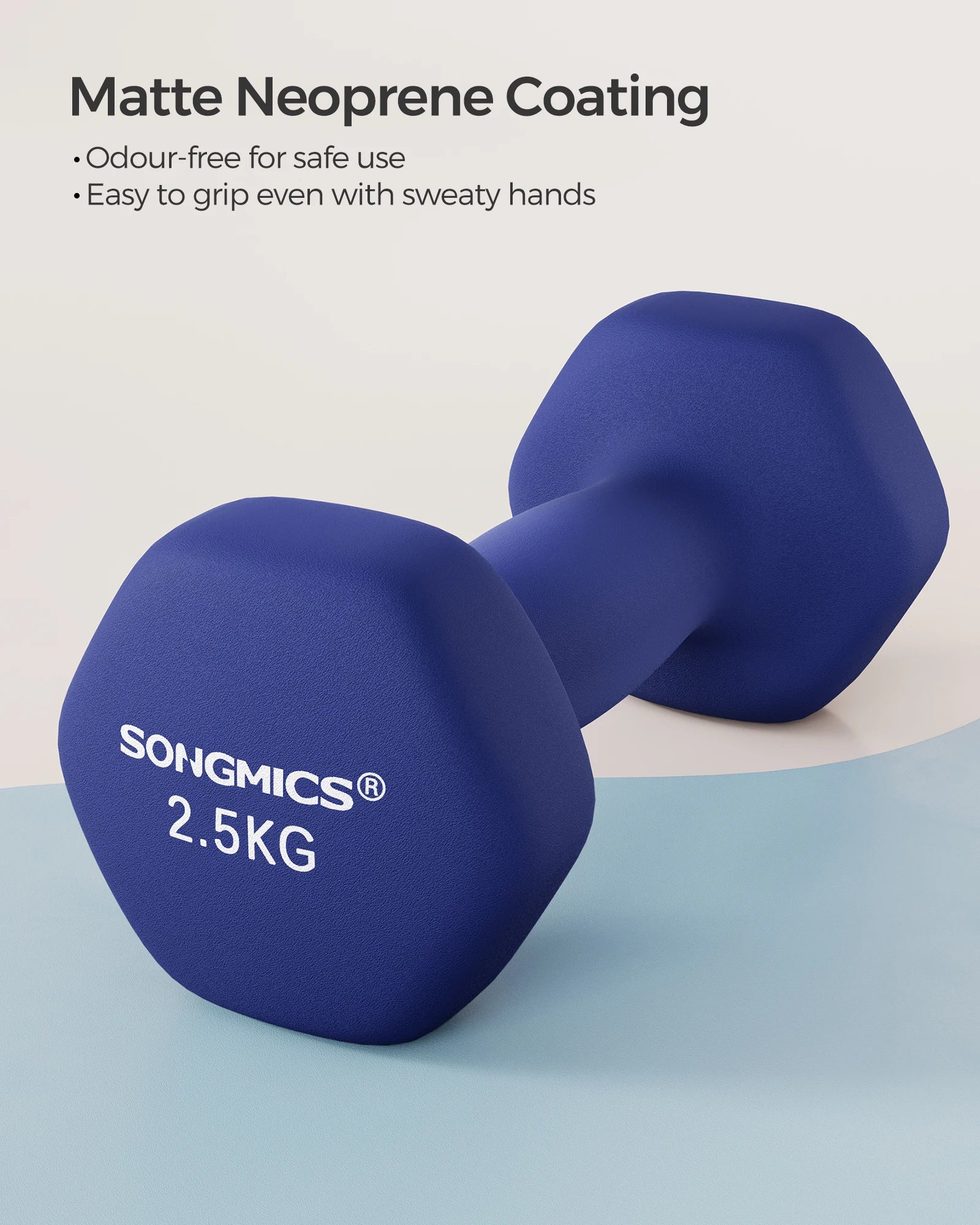 SONGMICS Set of 2 Dumbbells, 2 x 2.5 kg Hand Weights with Neoprene Coating, Hexagonal Dumbbells Pair, Home Workout