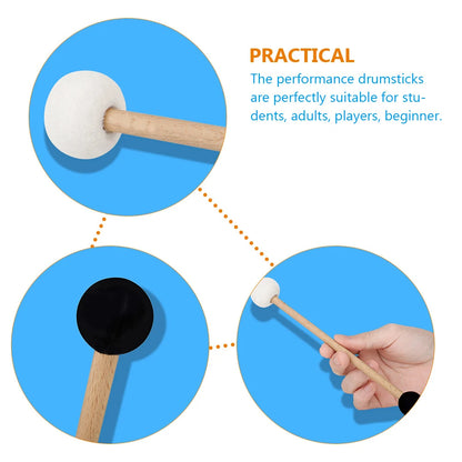 Singing Bowl Mallet Double-ended Felt Rubber Drum Sticks Percussion Bass Wooden Handle Lightweight Portable Practice Musical