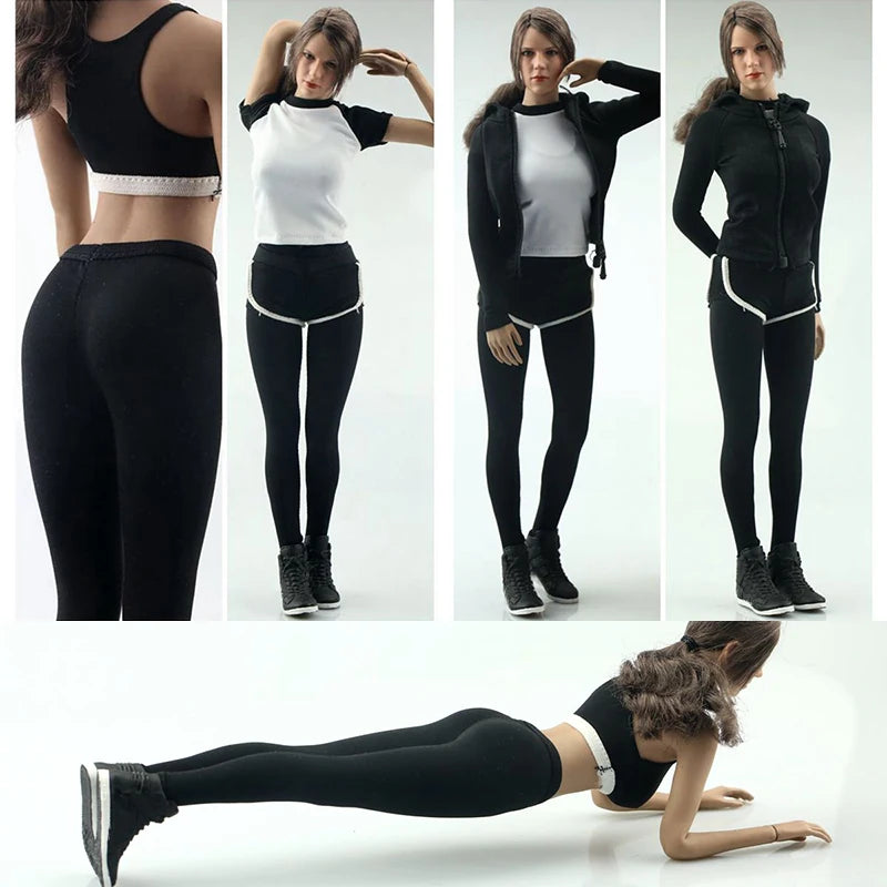 FA007 1/6 Female Figure Accessory Yoga Clothing Fitness Wear Hoodie Sweatshirt Sweatpants Suit Clothes Set for 12'' Body Collect
