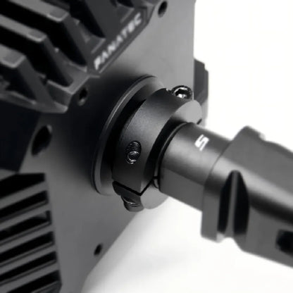 Simube Shaft Clamp For Fanatec Base, featuring aluminum alloy material, anodized coloring, and CNC machining process.