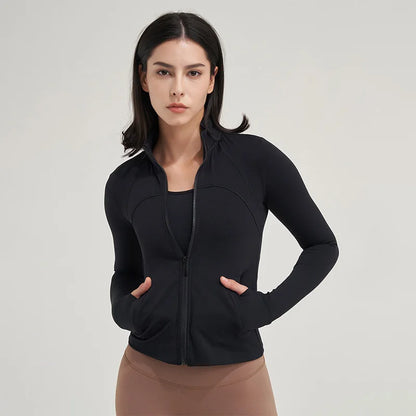 TRY TO BN Yoga Long Sleeve Coat Zipper Loose Sports Tops Breathable Sunscreen T Shirt Workout Women Running Gym Clothing Fitness