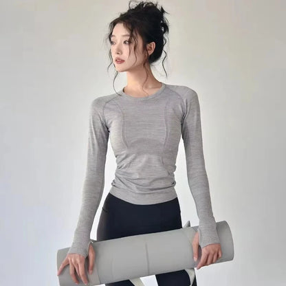 Yoga Clothes Trendy Brand Women's Sports Long-sleeved Tops Spring and Summer Slim Running Pilates Training Fitness Clothes