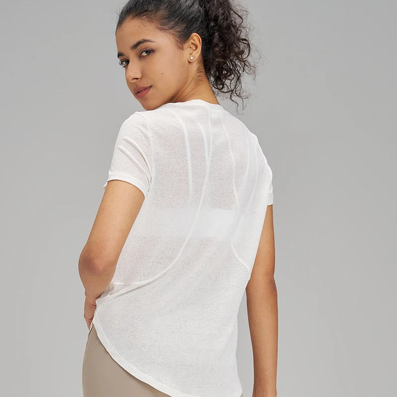 Hollow loose yoga hoodie fitness leisure sports short sleeve mesh breathable lightweight yoga clothing women