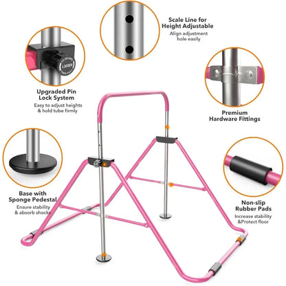 Expandable Gymnastics Bar for Kids - Height Adjustable Junior Training Bar for Home, Folding Gymnastic Horizontal Bars Equipment