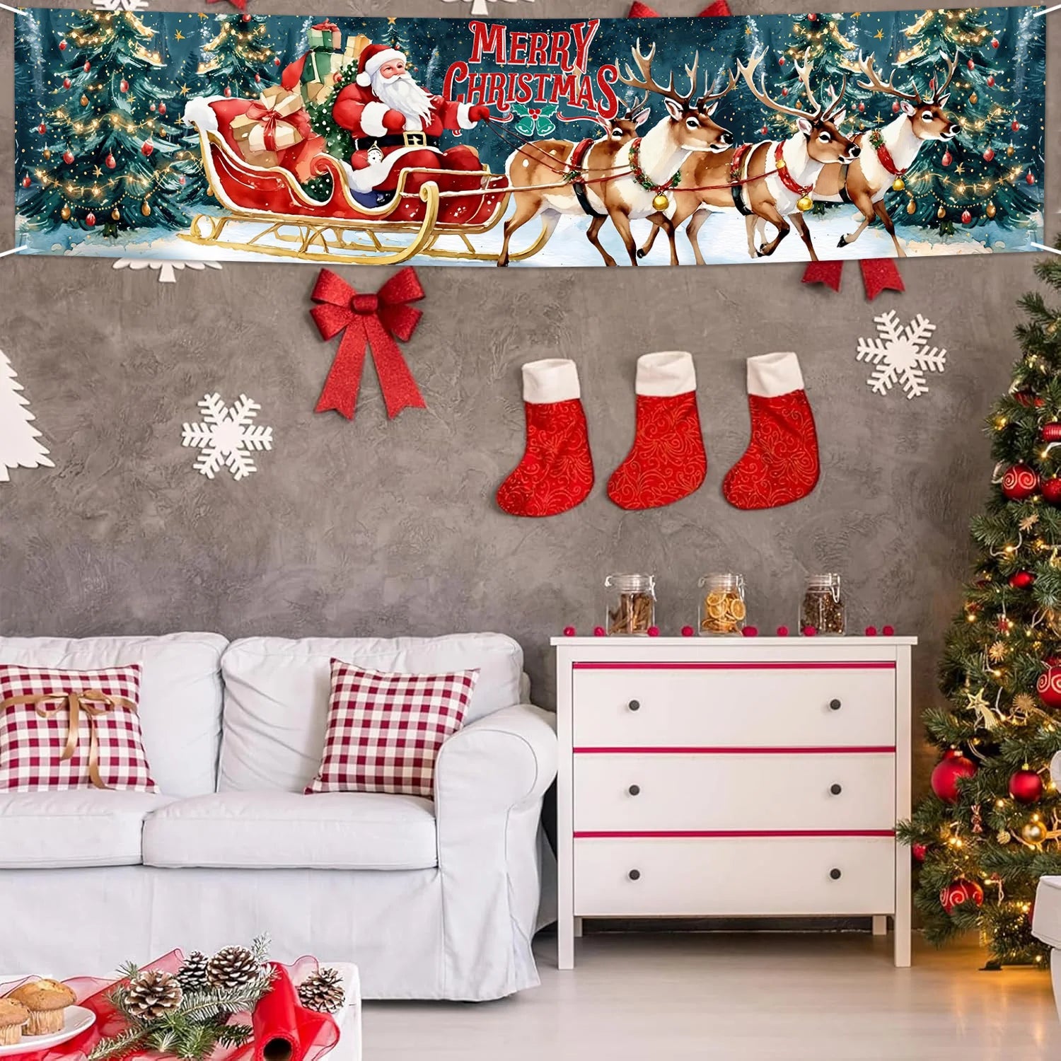 Merry Christmas Banner Christmas Party Decoration Kids Favor 2025 Xmas Santa Claus Banner Navidad Natal New Year Gift 2026