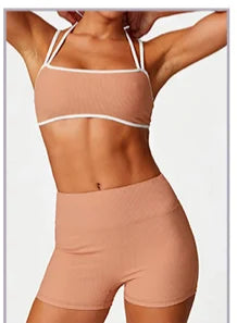 Yoga Set 2 Piece Workout Outfit for Women Sport Bra Shorts Leggings Summer Gym Fitness Clothes Black Brown Gray 2025 Tracksuit