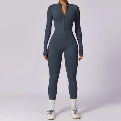 Yoga Jumpsuit Long Sleeved Zipper Training Rompers Sportswear Gym Fitness Workout Clothes Running Sports Long Pants Bodysuits